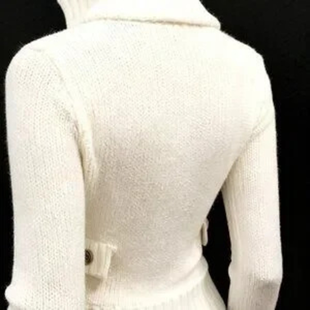 White Casual Women's High Collar Sweater Cardigan with Large Zipper - Picture 3 of 3